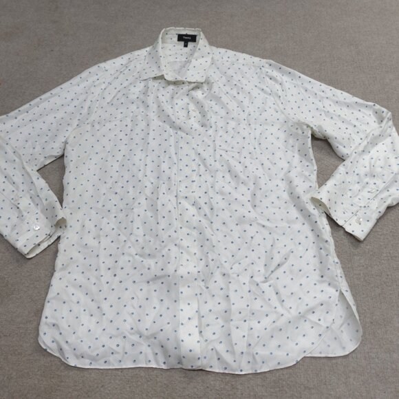 Theory Womens Shirt Medium Ivory Polka Dot Silk - Picture 1 of 14